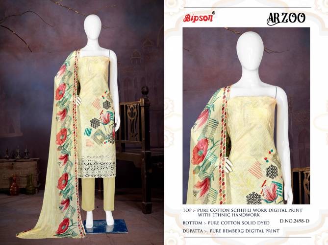 Aarzoo 2498 By Bipson Pure Cotton Schiffli Printed Dress Material Wholesale Clothing Suppliers In India